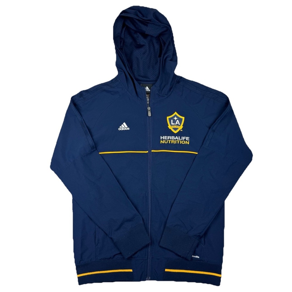 Adidas LA Galaxy Herbalife Zip Hoodie Navy Yellow Large 14/16 Soccer MLS Jacket
